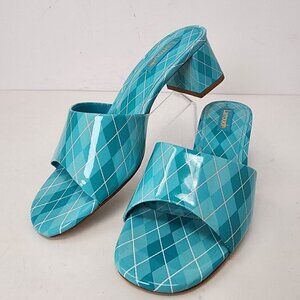 Larroude Aqua Argyle Brigitte Patent Leather Mules, Women's 5